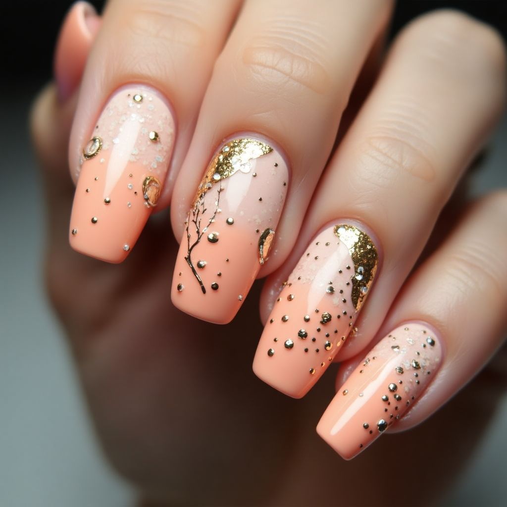 Peach New Year Nail Design
