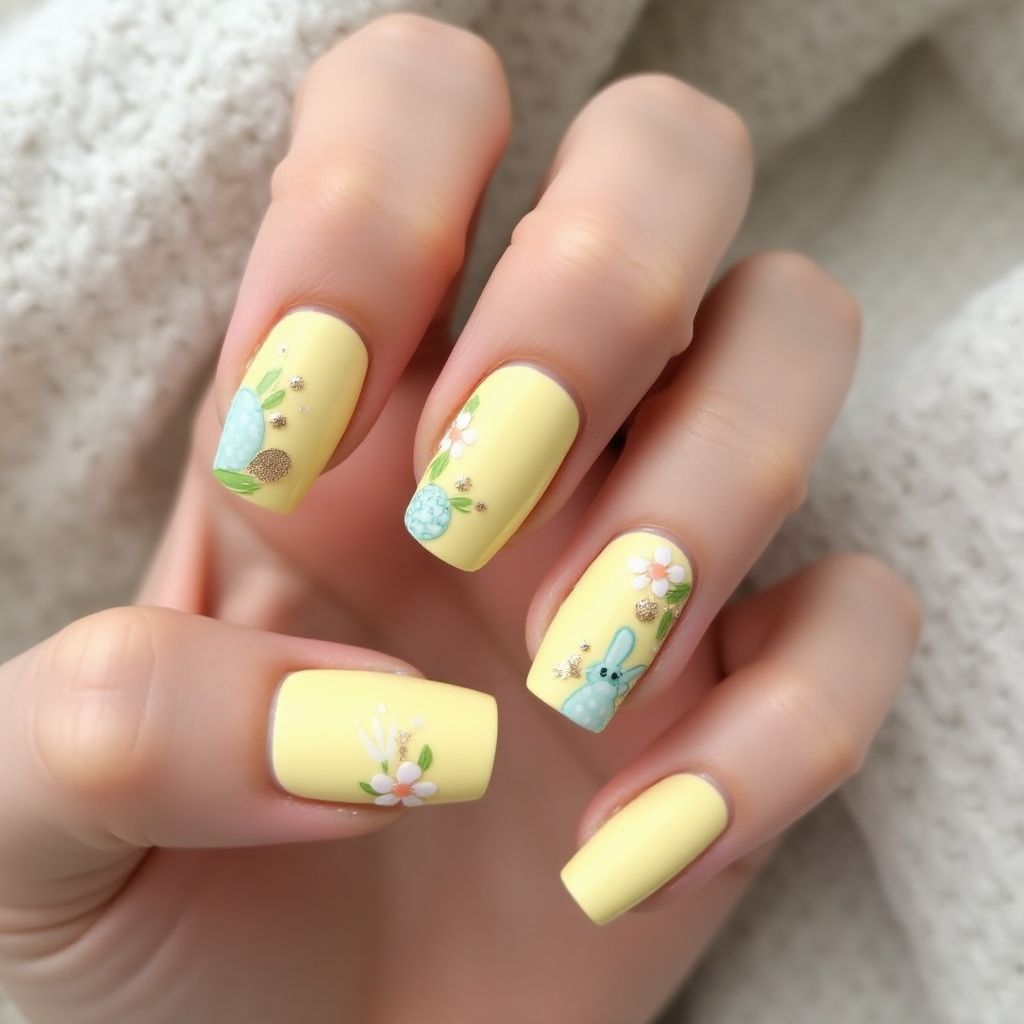 Pastel Yellow Easter Nail Design