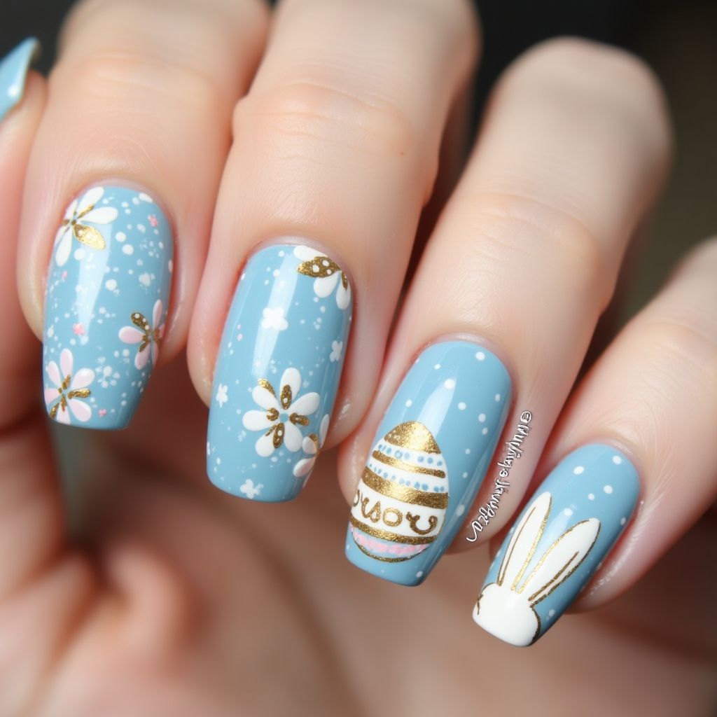 Sky Blue Easter Nail Design