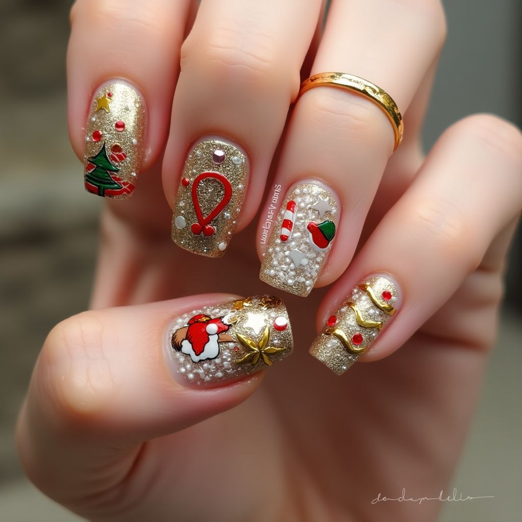 Gold Christmas Nail Design