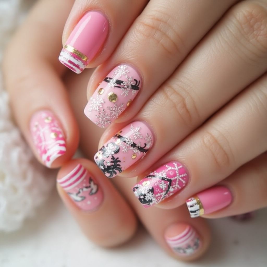 Pink Christmas Nail Design