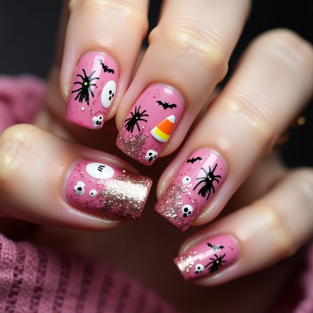 Pink Halloween Nail Design