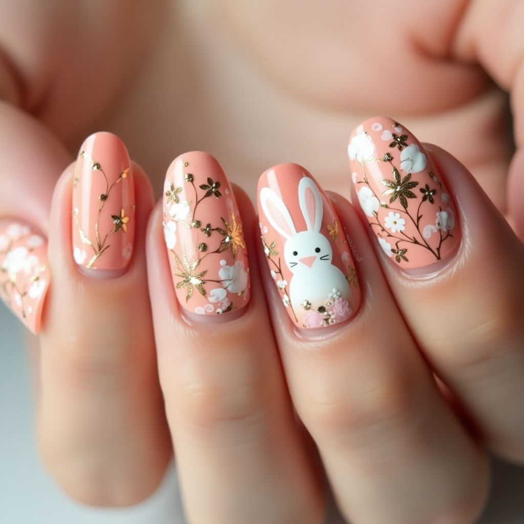 Peach Easter Nail Design