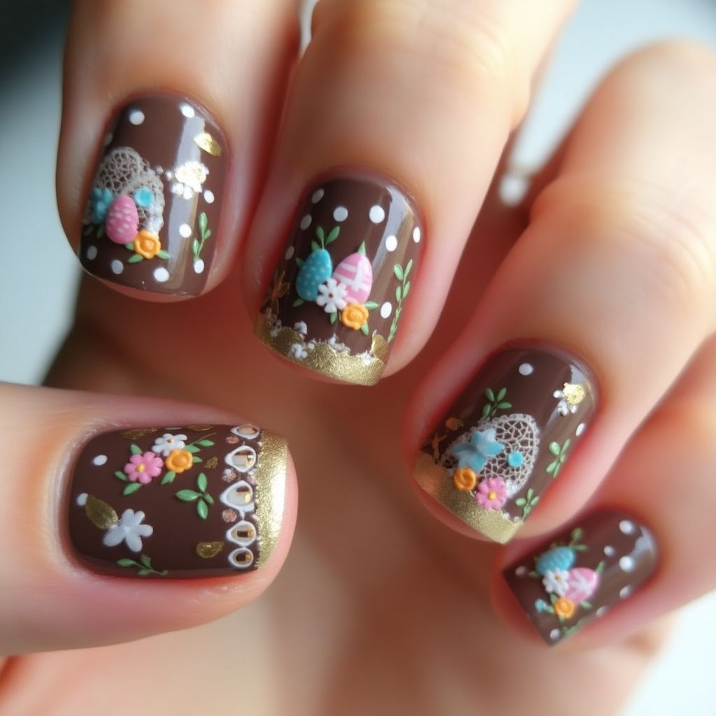 Chocolate Brown Easter Nail Design