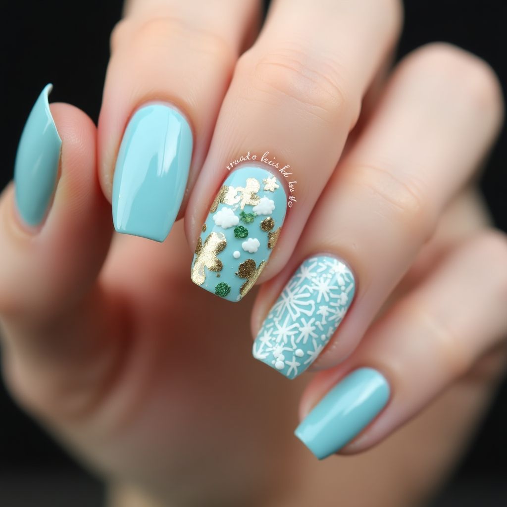 Pastel Blue St Patrick's Day Nail Design