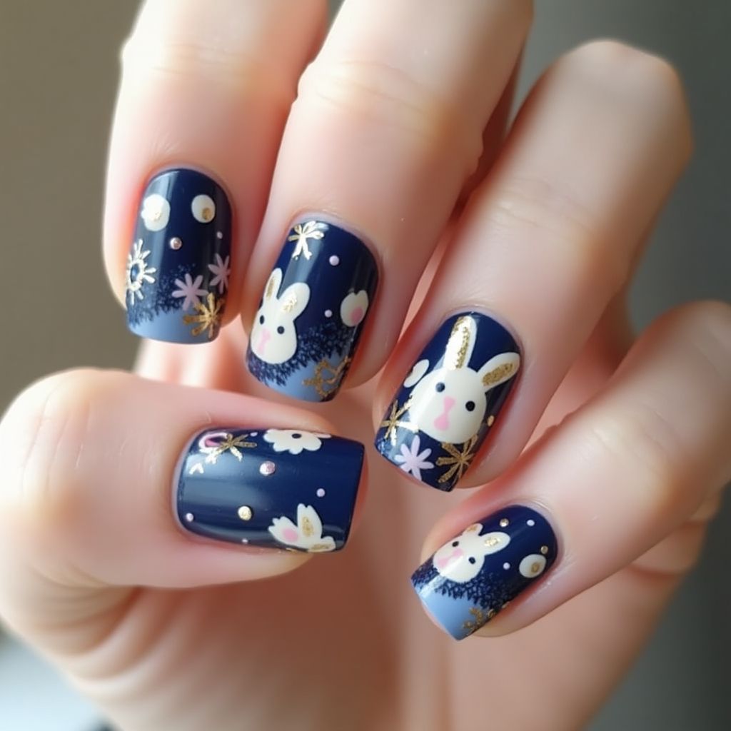 Navy Blue Easter Nail Design