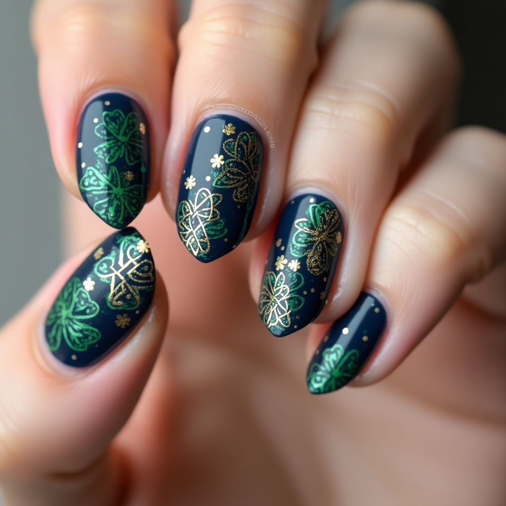 Navy Blue St Patrick's Day Nail Design