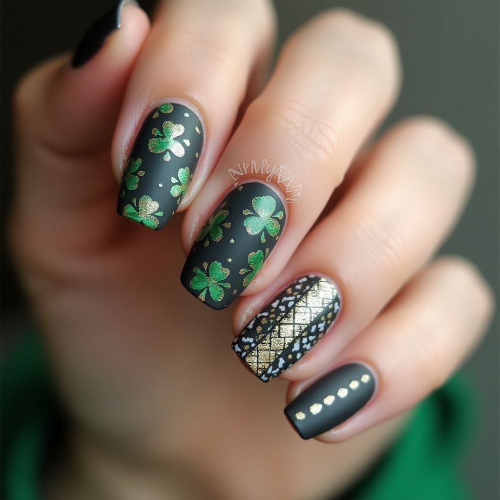 Charcoal Gray St Patrick's Day Nail Design