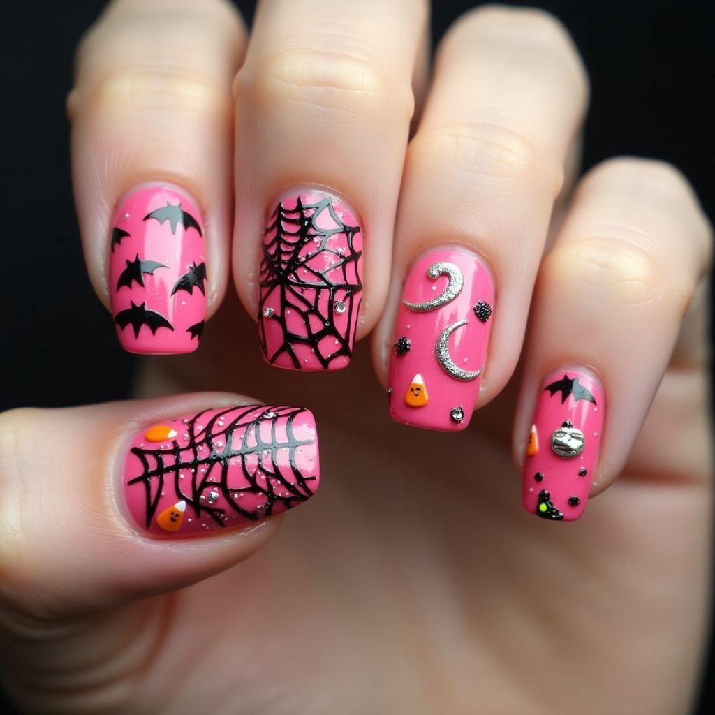 Hot Pink Halloween Nail Design