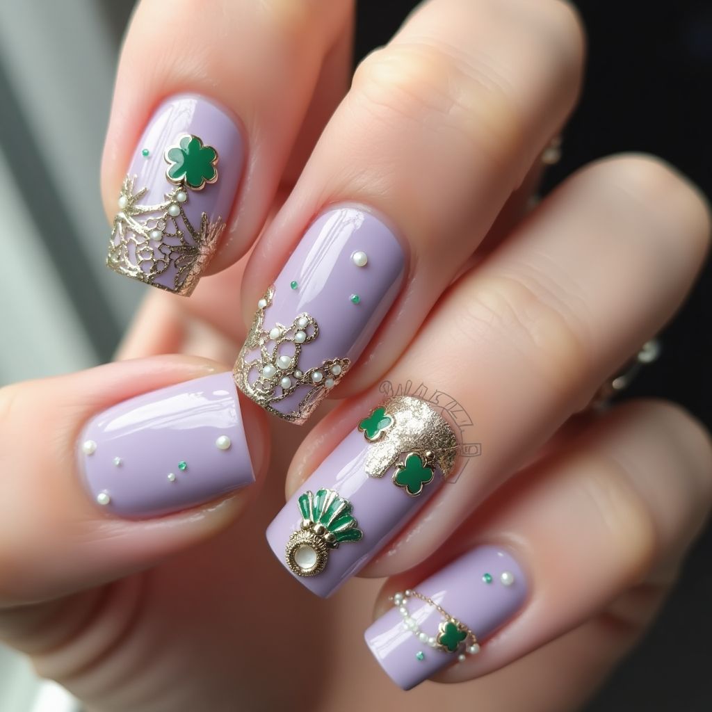 Lilac St Patrick's Day Nail Design