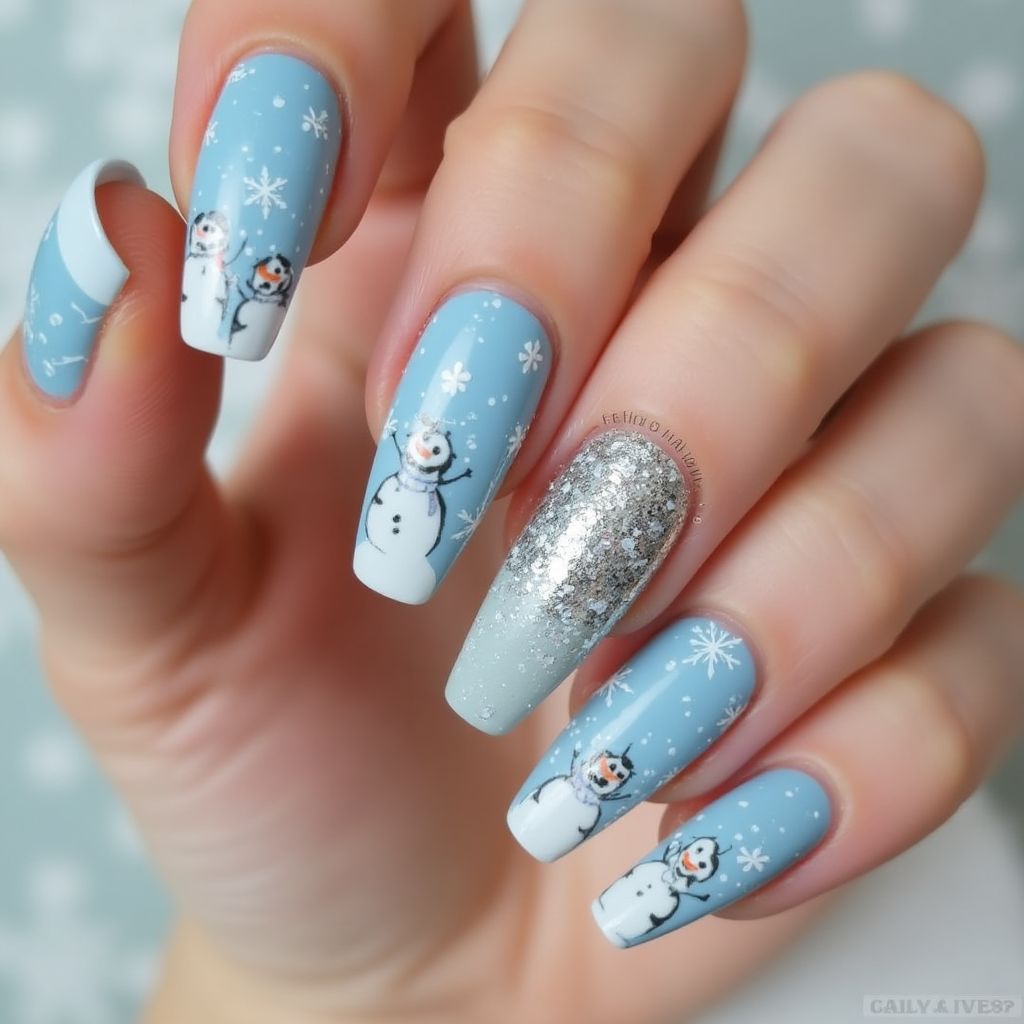 Pastel Blue Christmas Nail Design