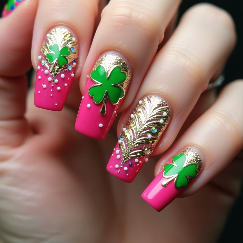 Hot Pink St Patrick's Day Nail Design