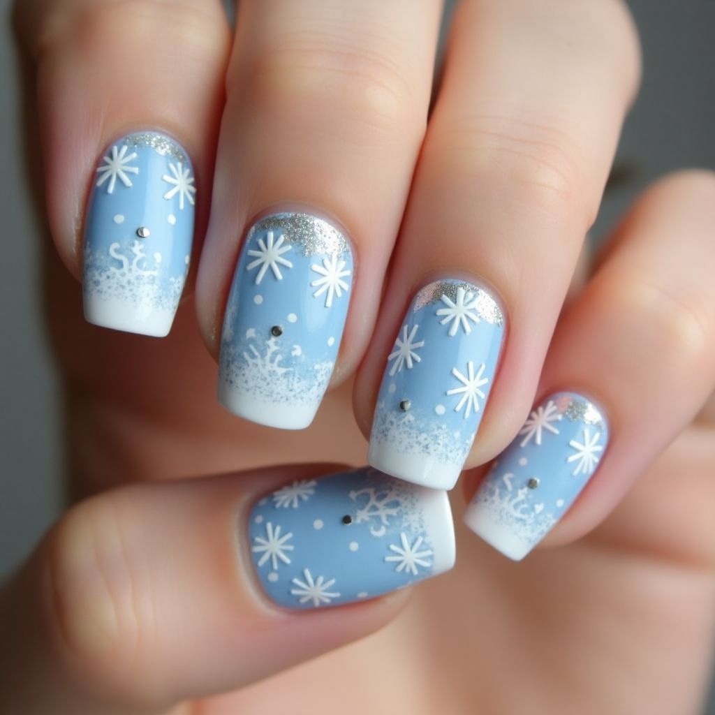 Pastel Blue Christmas Nail Design
