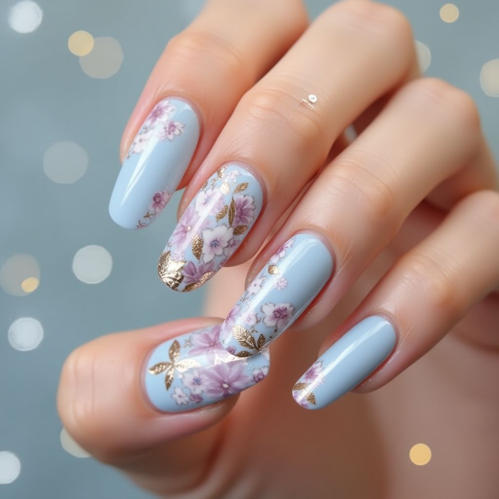 Baby Blue Mother's Day Nail Design