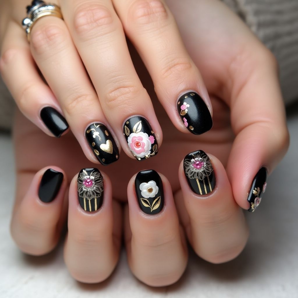 Black Mother's Day Nail Design
