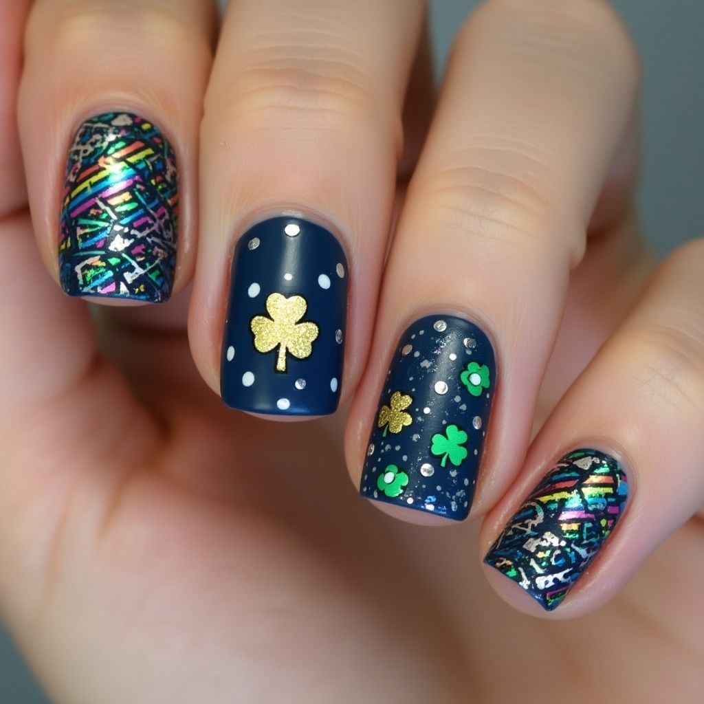 Navy Blue St Patrick's Day Nail Design