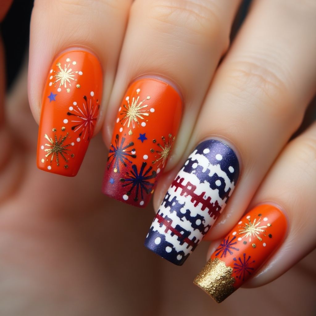 Orange 4th Of July Nail Design