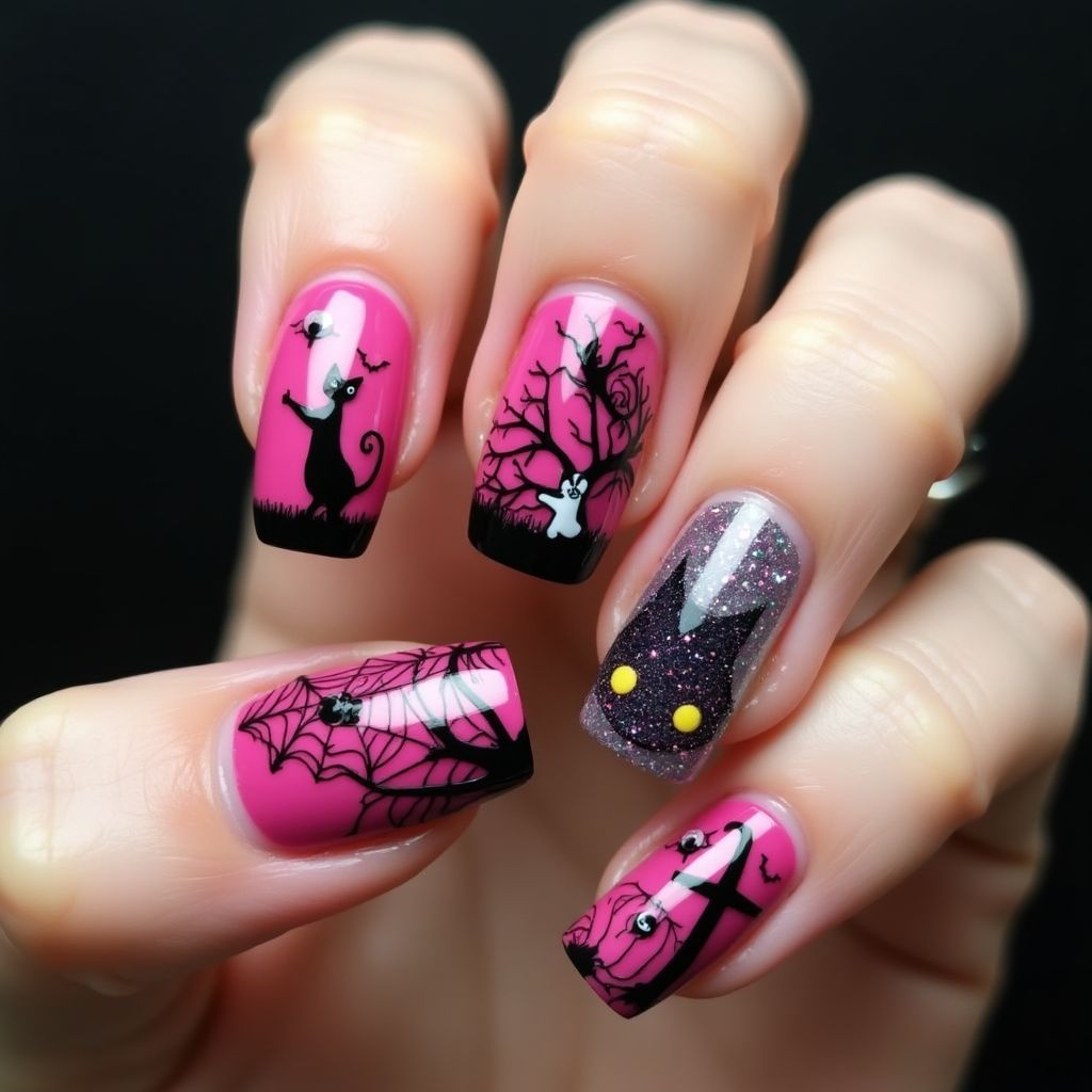 Fuchsia Halloween Nail Design