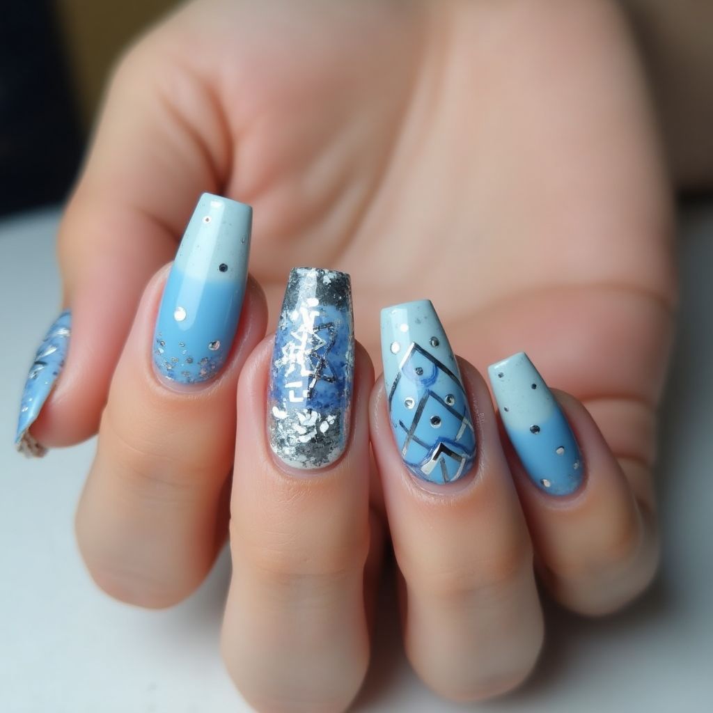 Baby Blue Hanukkah Nail Design