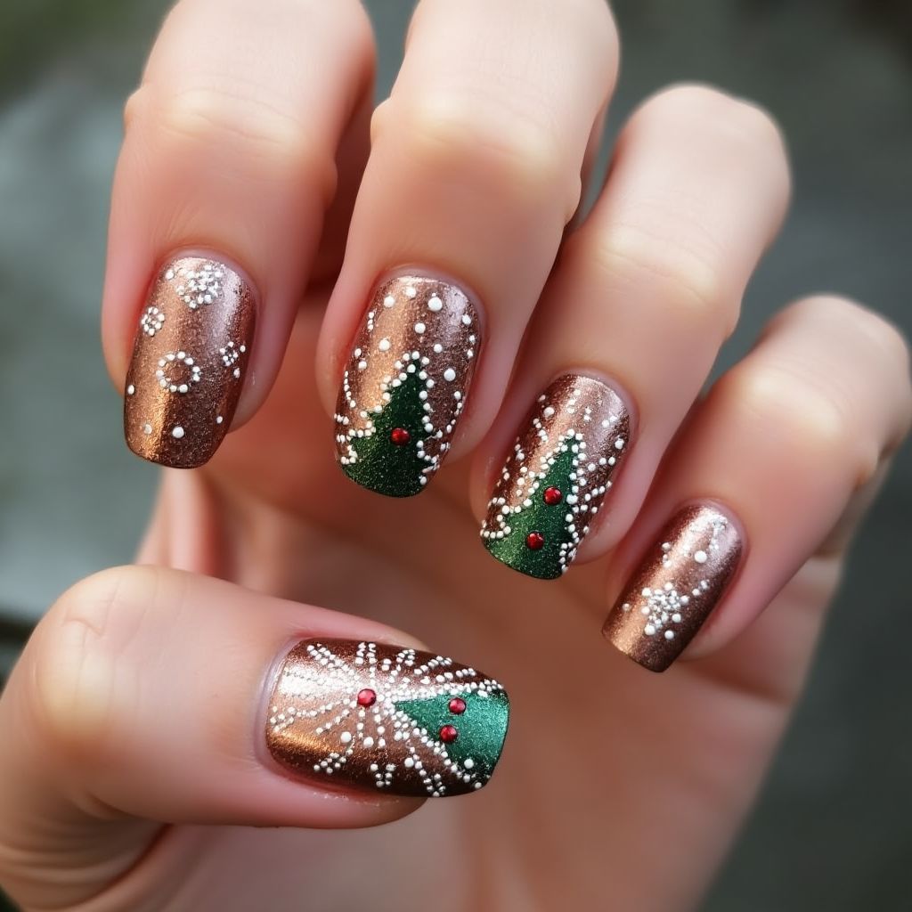 Copper Christmas Nail Design
