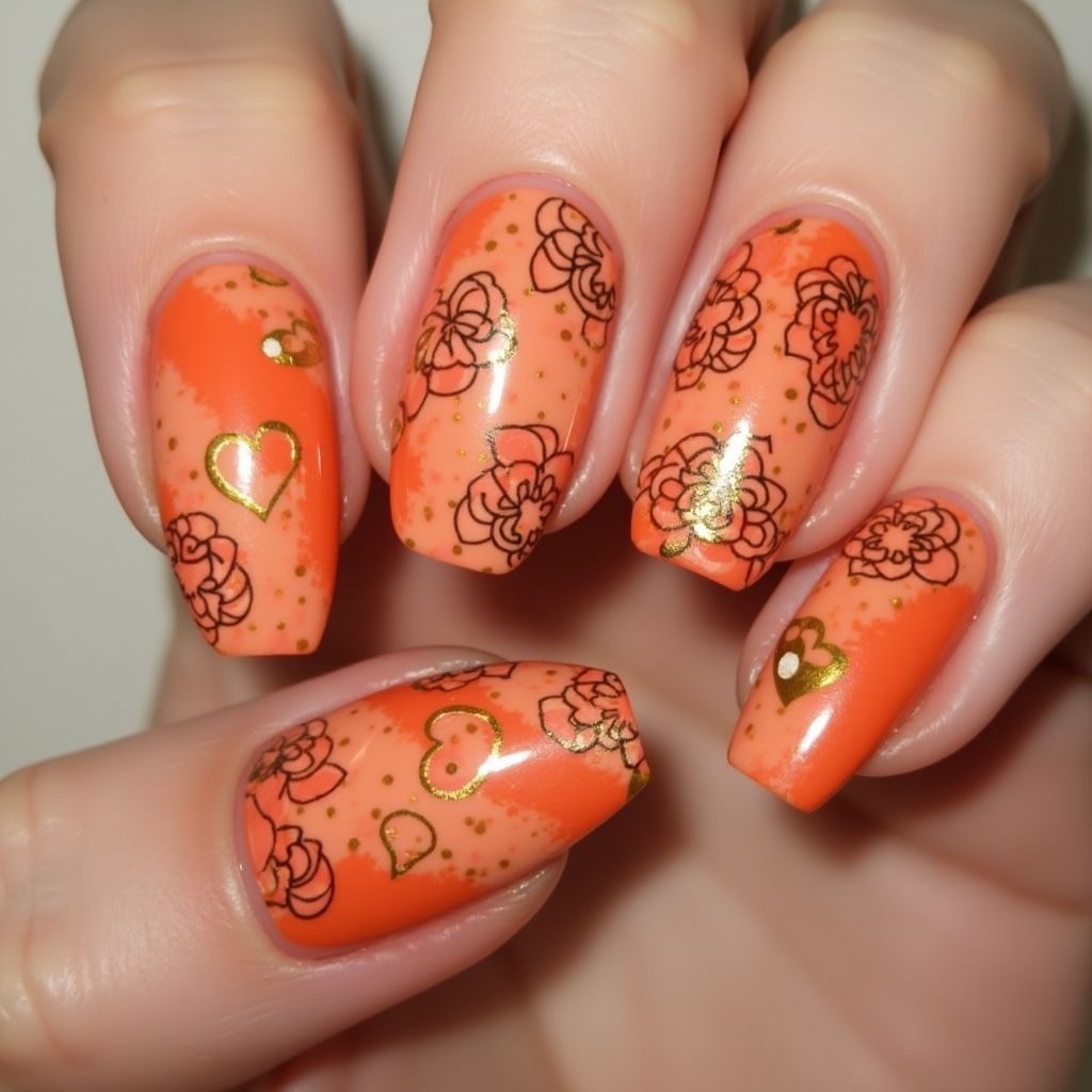 Orange Valentine's Day Nail Design