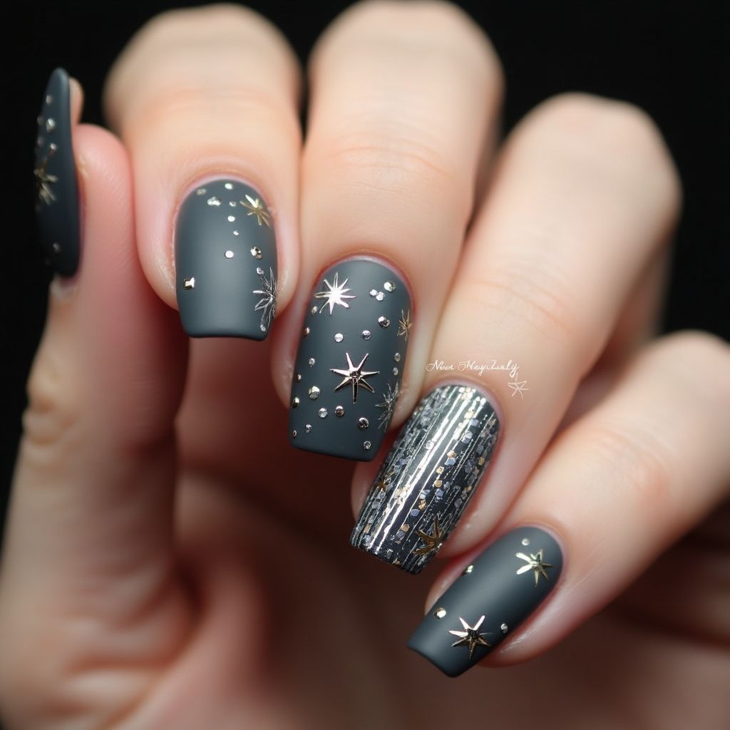 Charcoal Gray New Year Nail Design