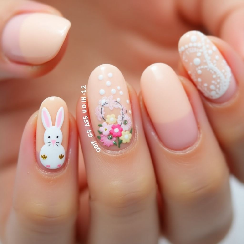 Peach Easter Nail Design