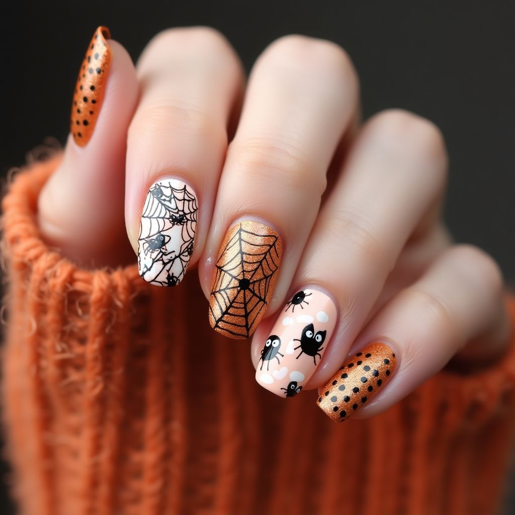 Peach Halloween Nail Design