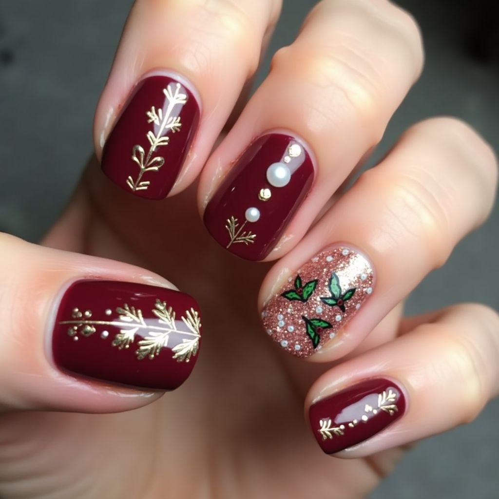 Wine Christmas Nail Design