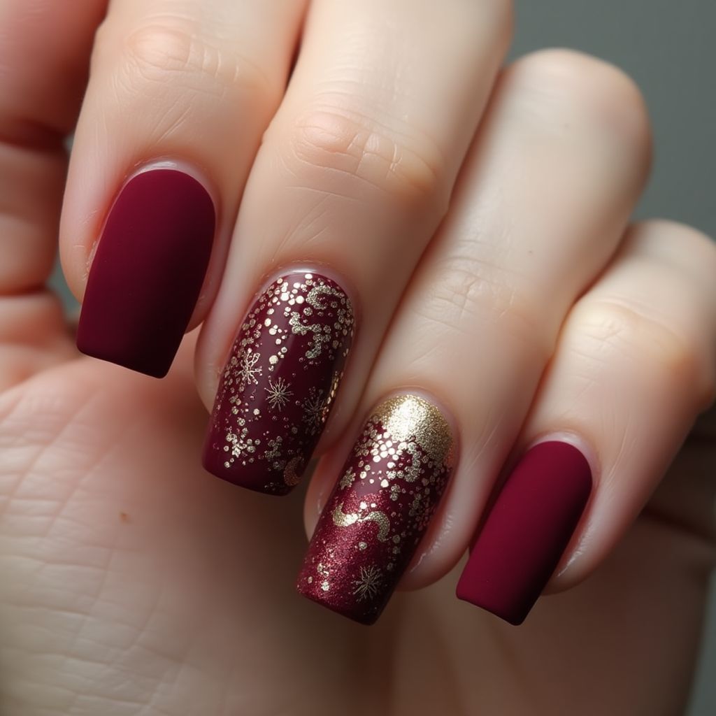 Burgundy New Year Nail Design