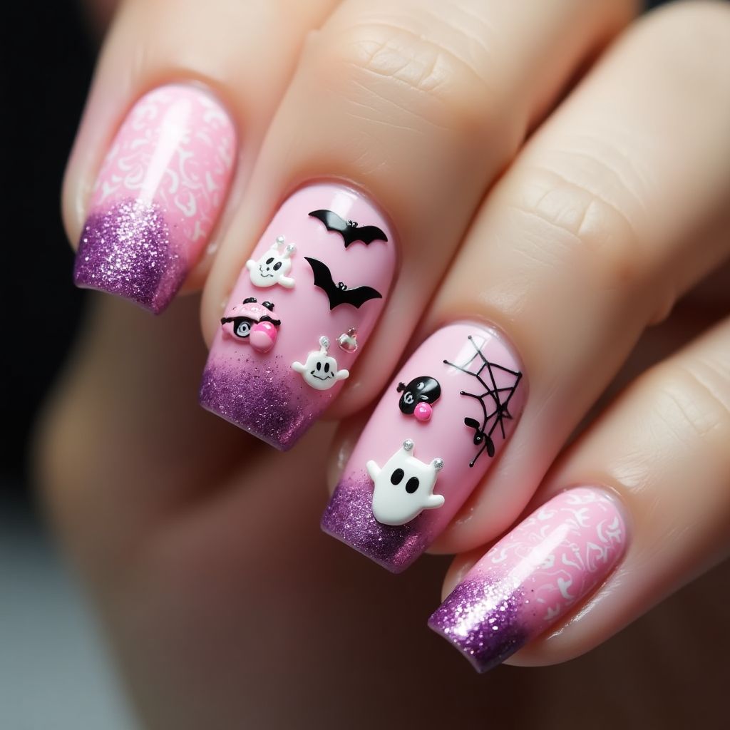 Pink Halloween Nail Design