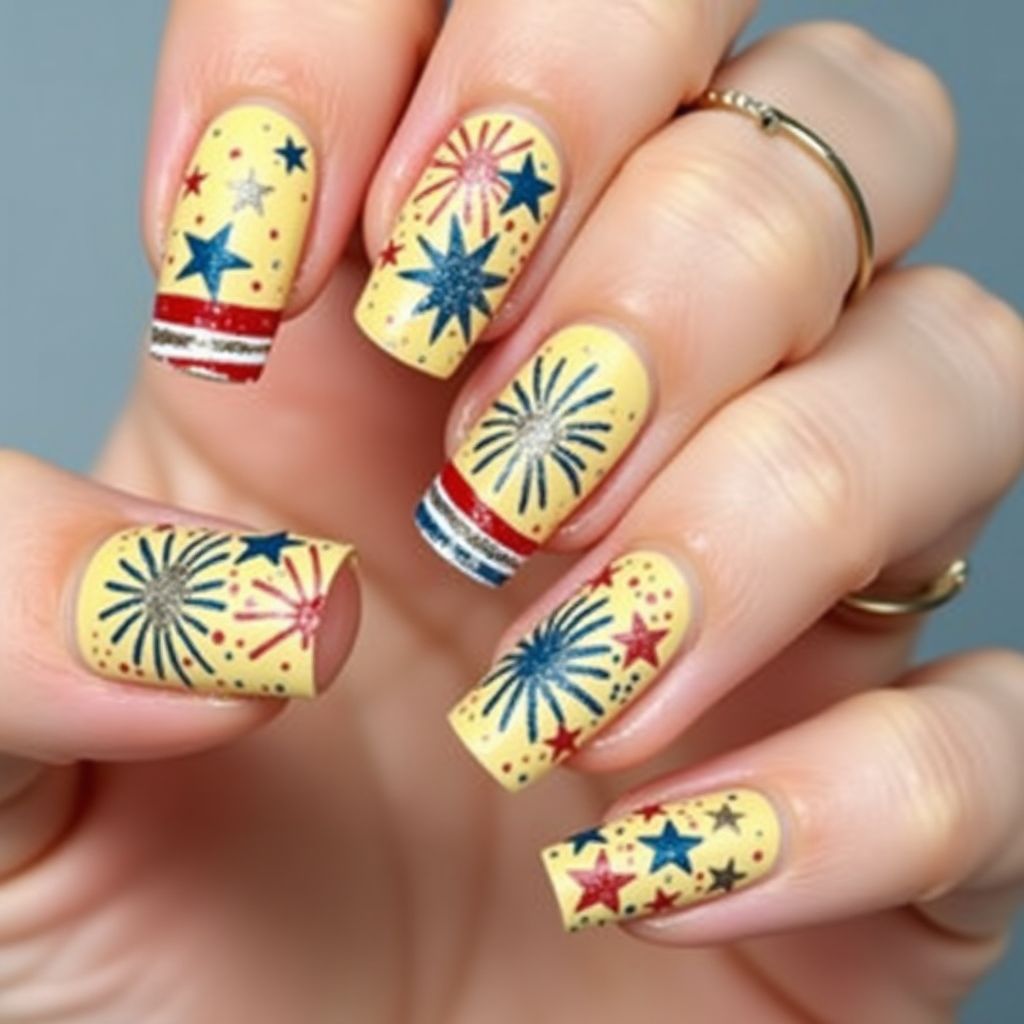 Pastel Yellow 4th Of July Nail Design