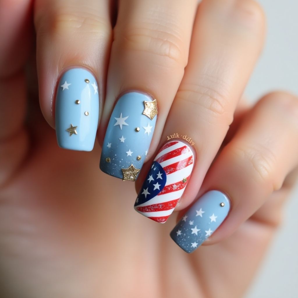 Pastel Blue 4th Of July Nail Design