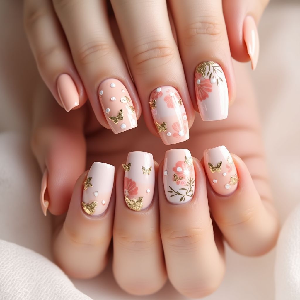 Peach Mother's Day Nail Design