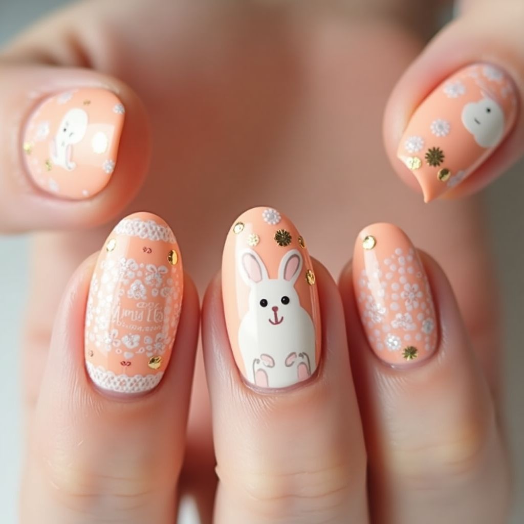 Peach Easter Nail Design