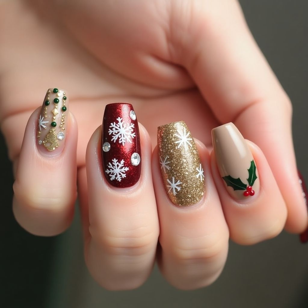 Tan Christmas Nail Design
