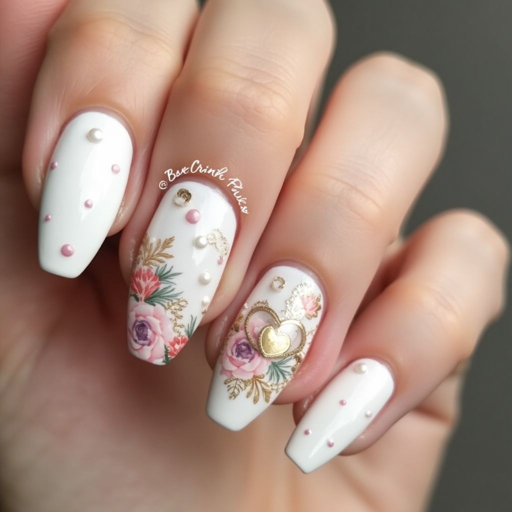 White Mother's Day Nail Design