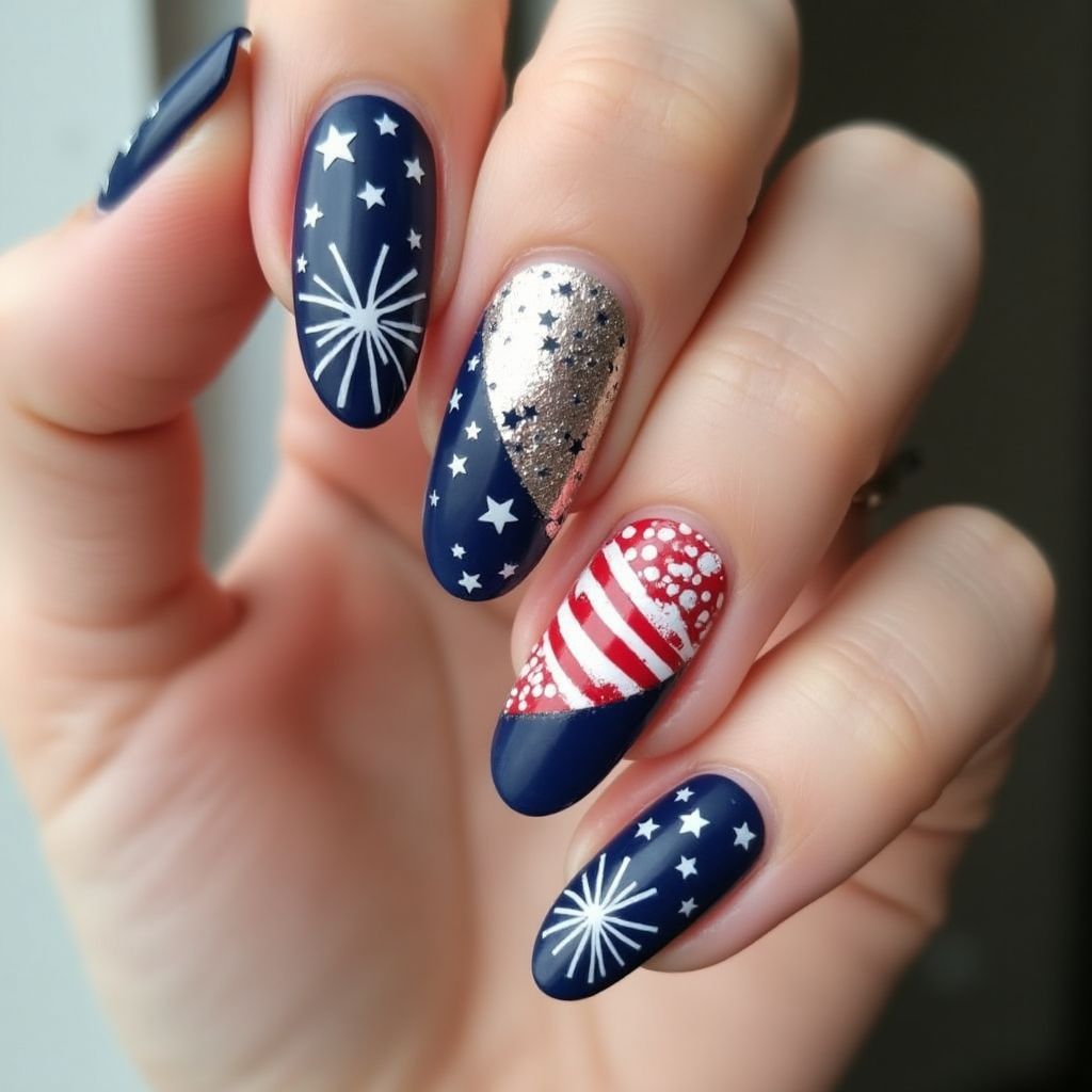 Navy Blue 4th Of July Nail Design