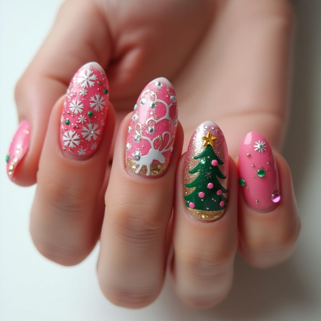 Fuchsia Christmas Nail Design
