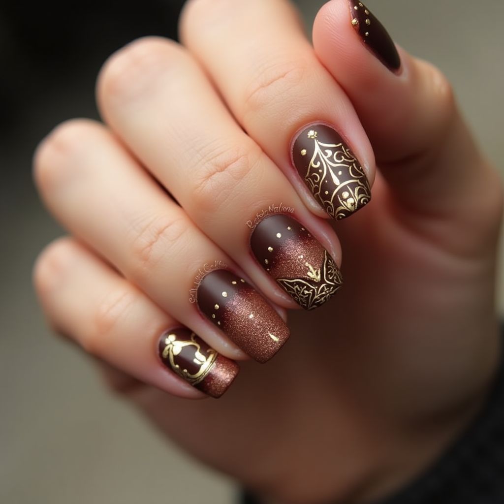Chocolate Brown Diwali Nail Design