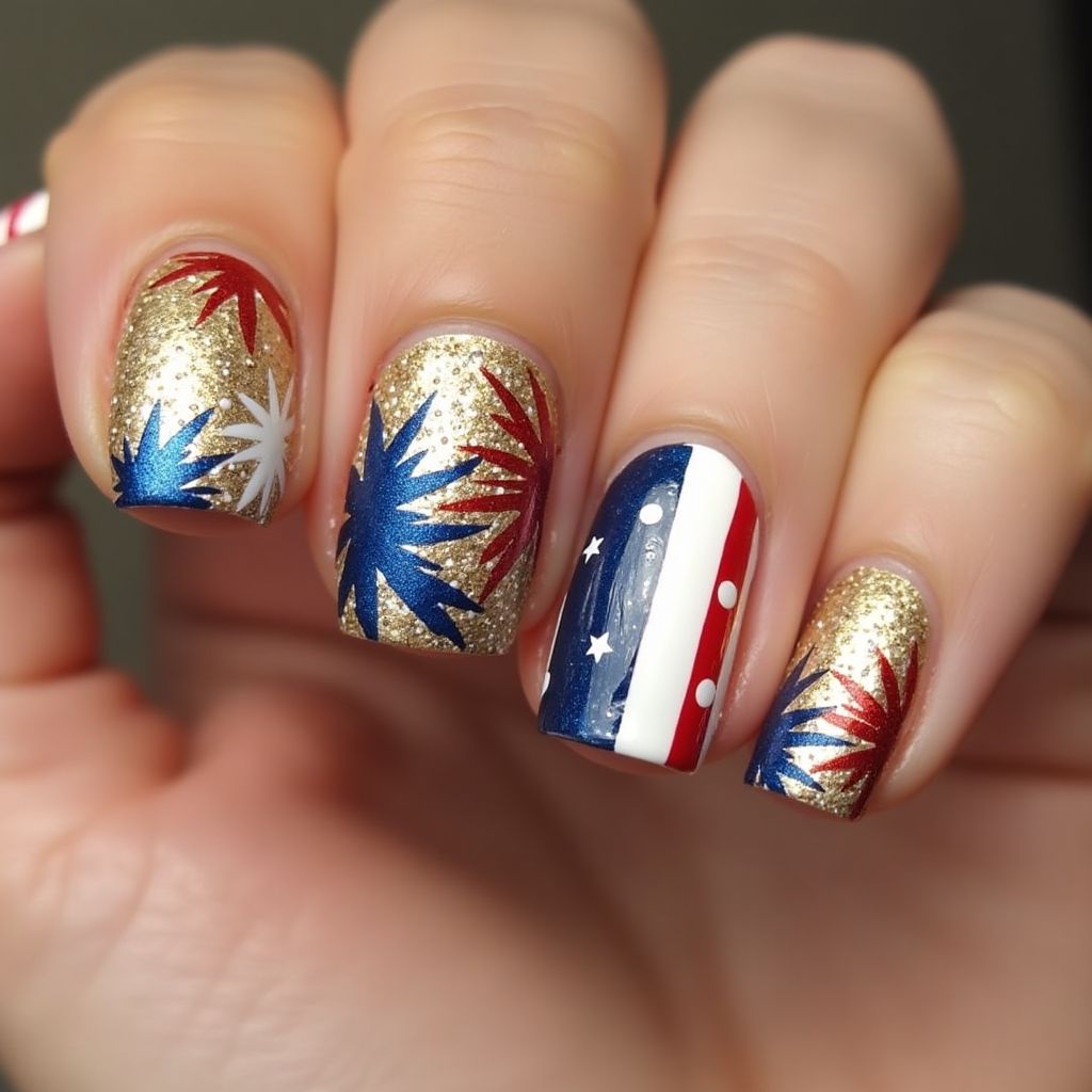 Gold 4th Of July Nail Design