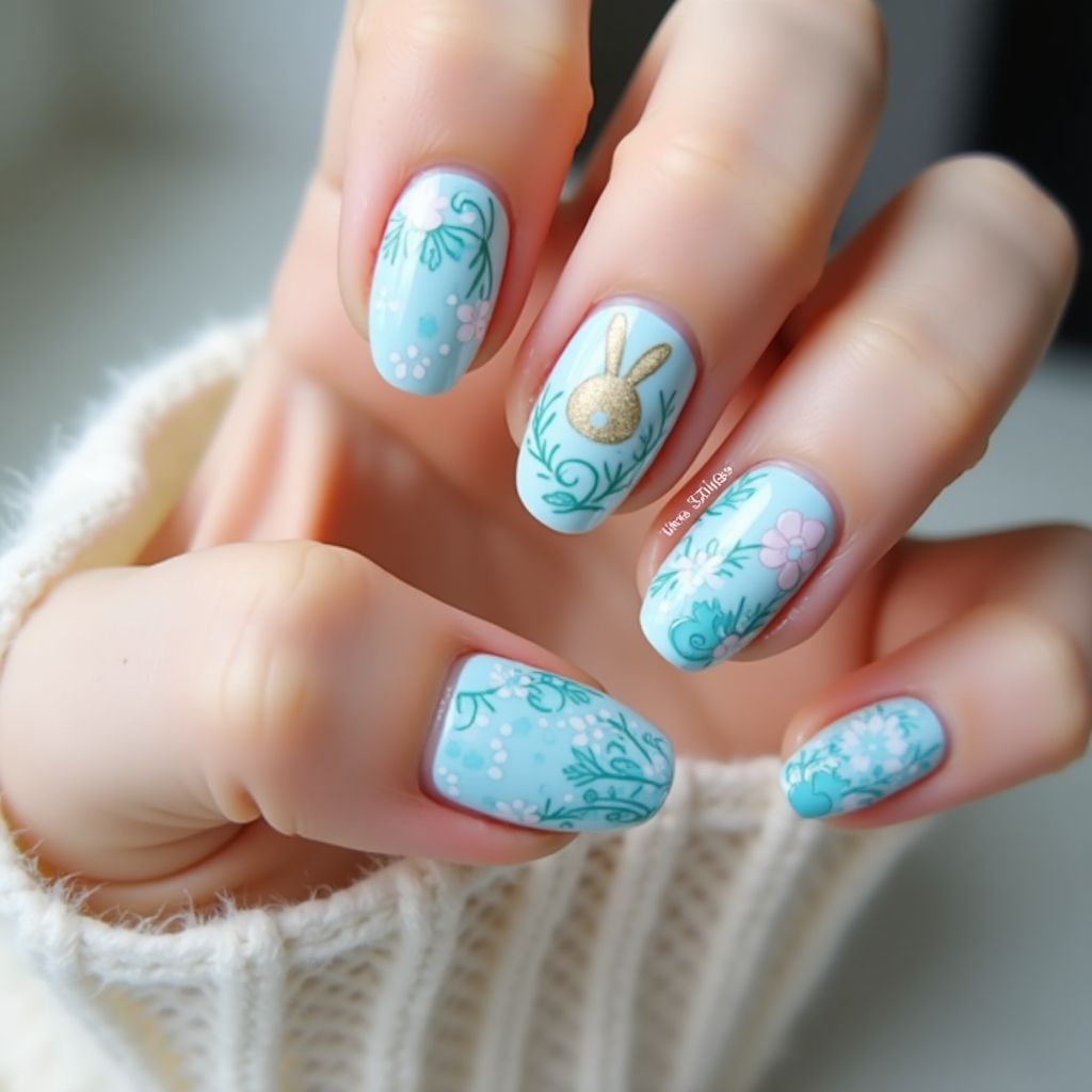 Blue Easter Nail Design