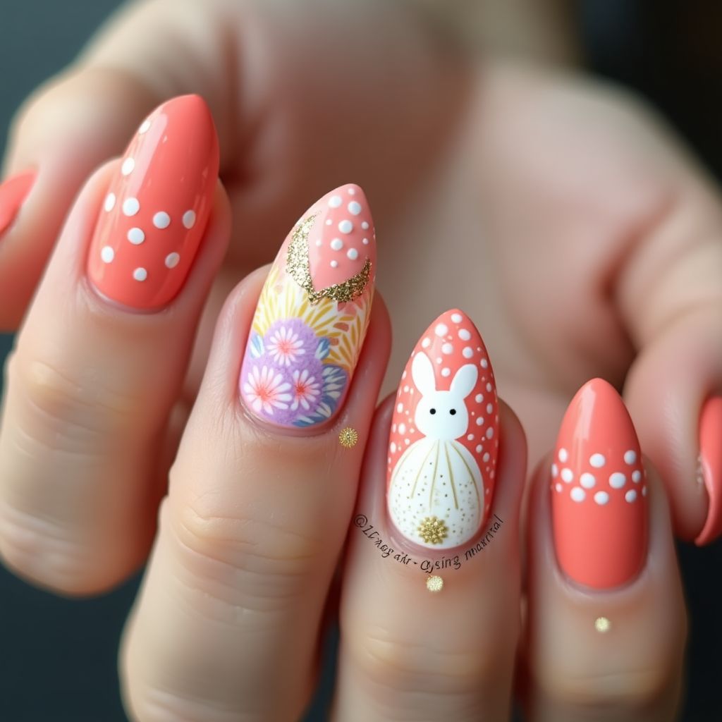 Coral Easter Nail Design