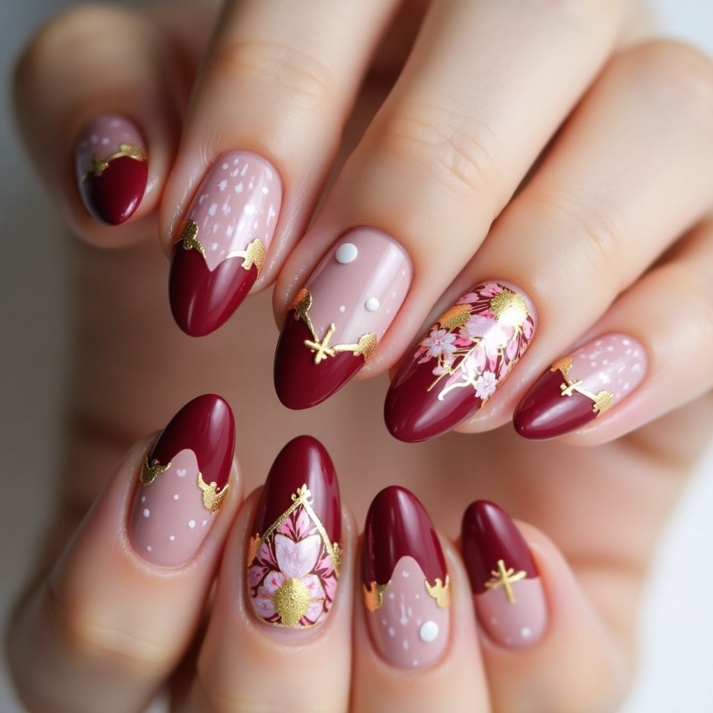 Burgundy Easter Nail Design