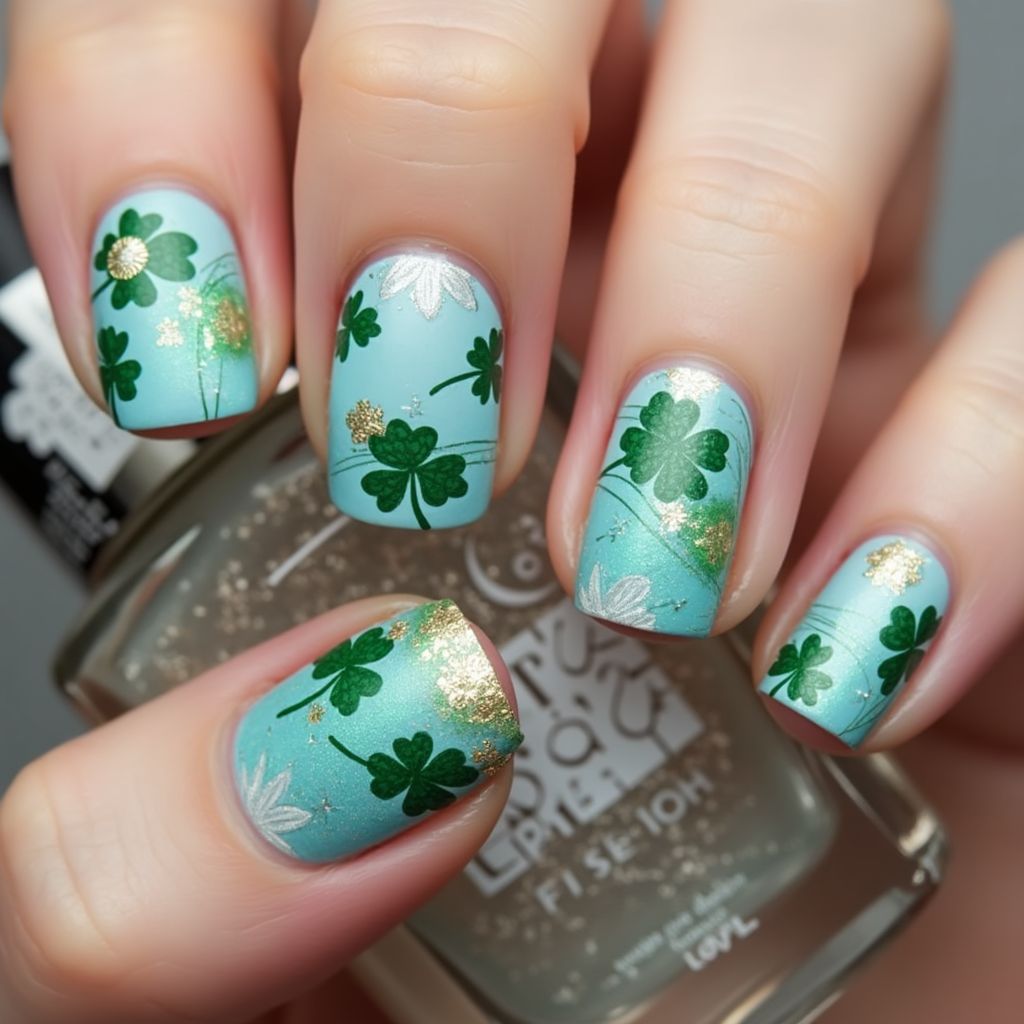 Sky Blue St Patrick's Day Nail Design