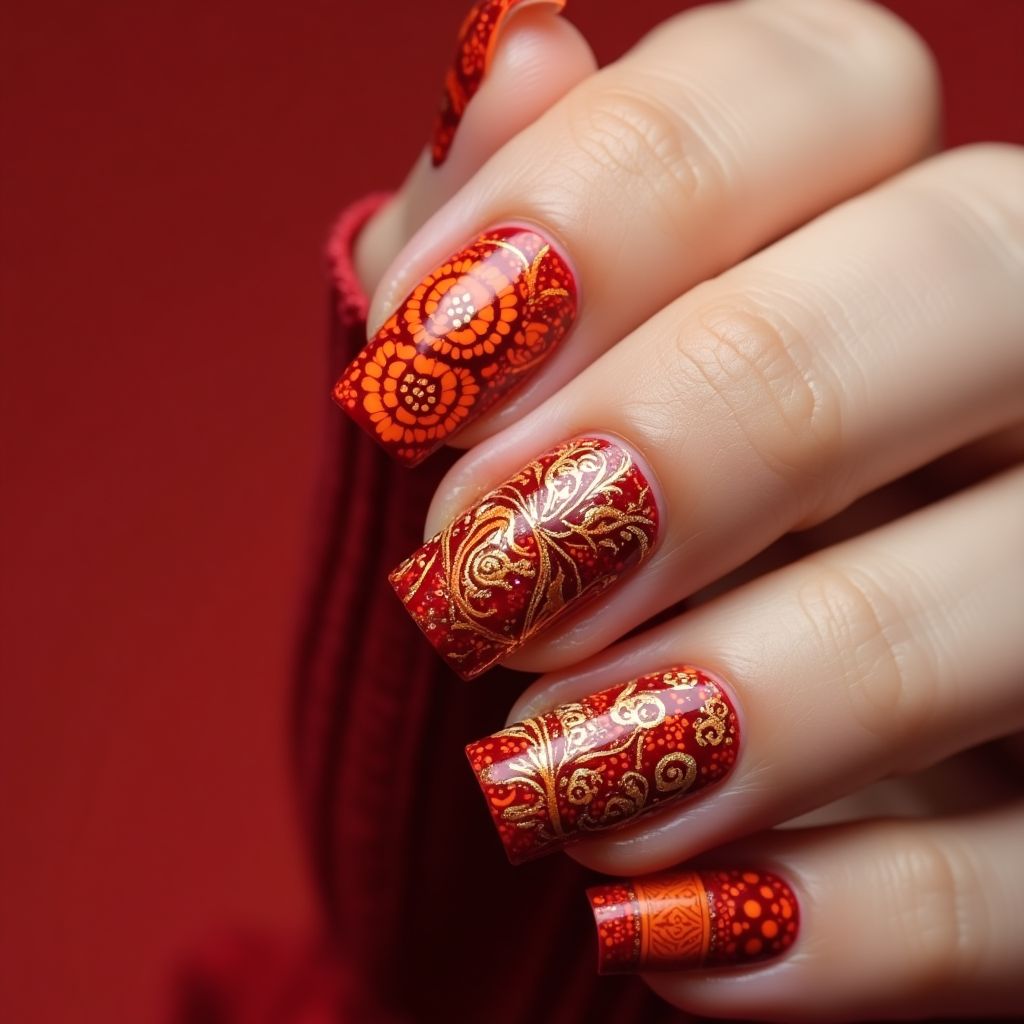 Red Diwali Nail Design