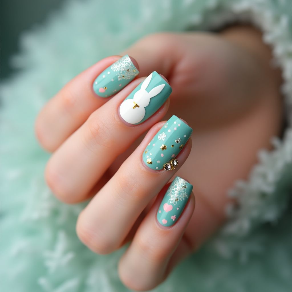 Teal Easter Nail Design