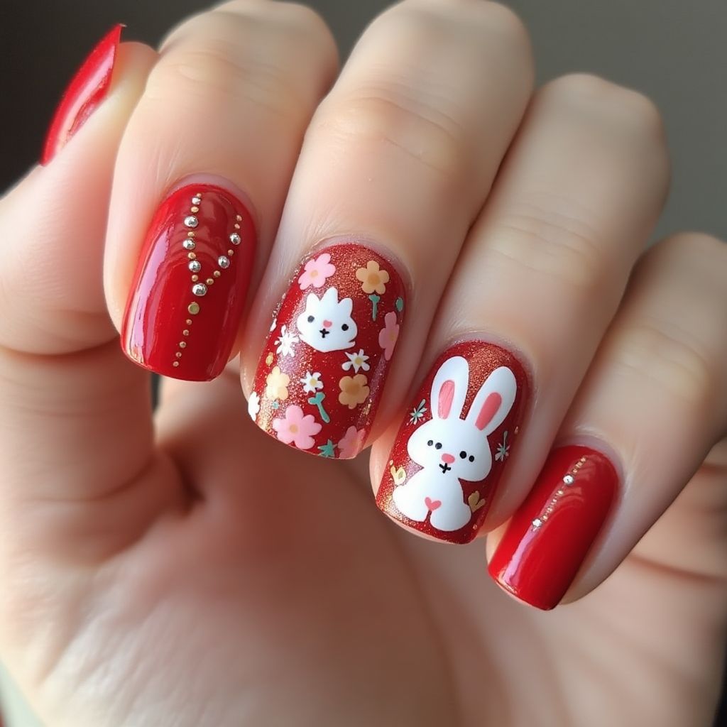 Red Easter Nail Design
