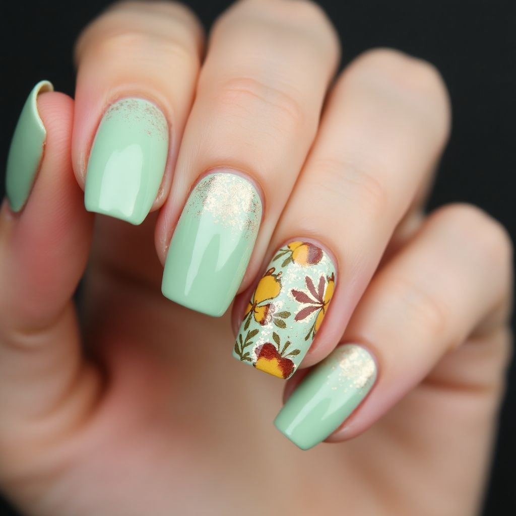 Pastel Green Thanksgiving Nail Design