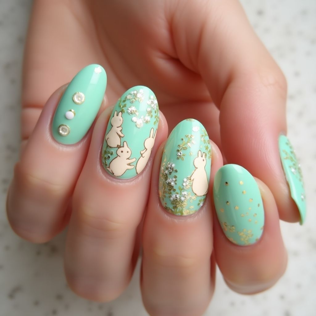 Mint Green Easter Nail Design